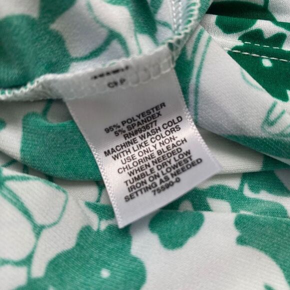 Liz Claiborne Early 2000's Whimsical White Green Gold Metal Neck Floral Blouse M - Picture 5 of 5